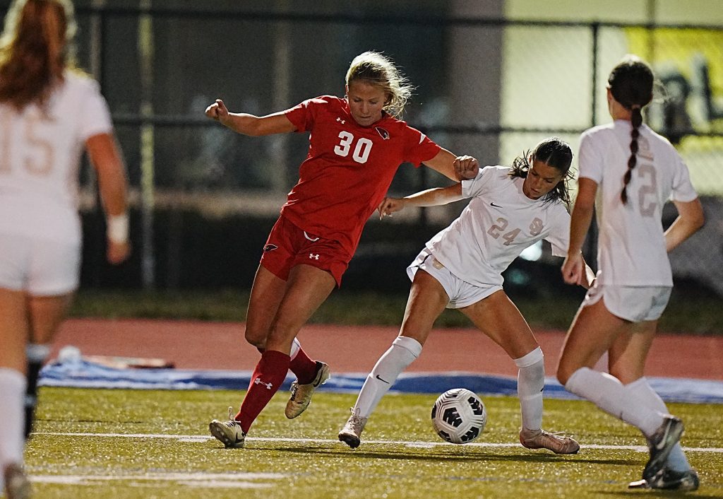 Greenwich's Julia Gustafsson (30) in action against St. Joseph during the 2025 FCIAC girls soccer final. - Photo courtesy of Paige Shockley