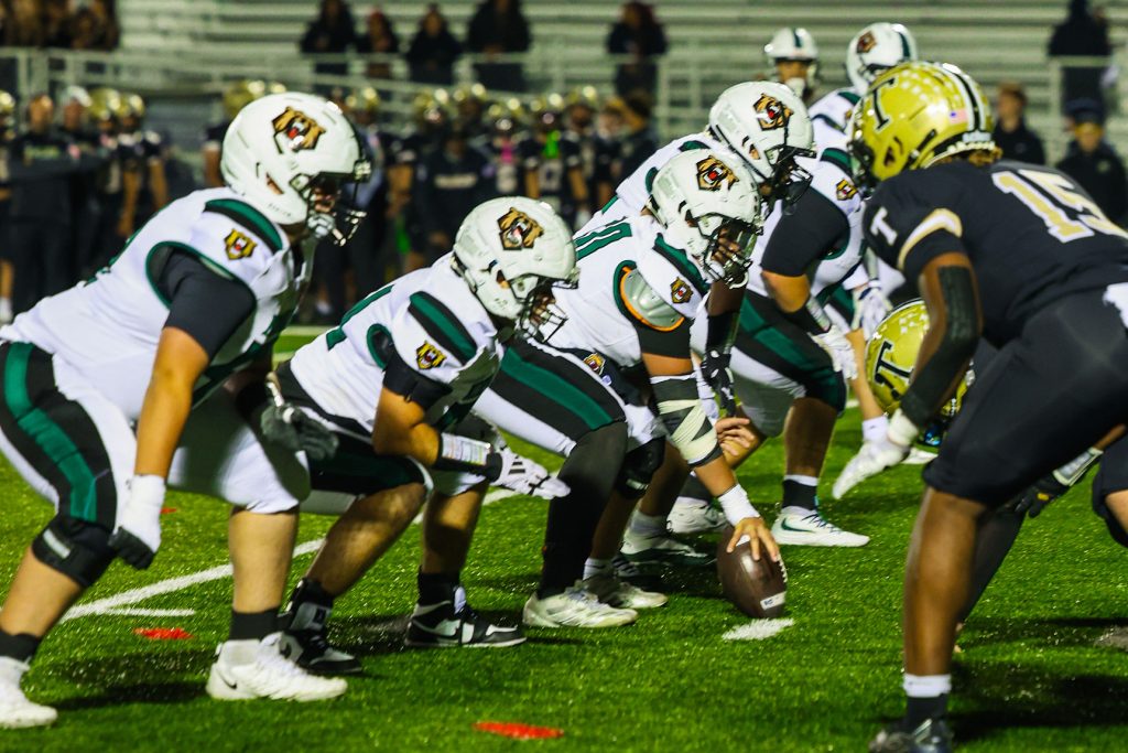 Norwalk football players line up against Trumbull on Friday, Sept. 25, 2026. - Photo by Luke Sherman/Norwalk Digital Media and Communication Academy